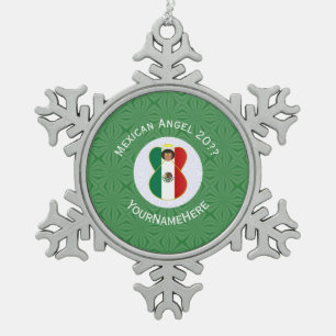 Mexicaanse engel kerst vlag gepersonaliseerd tin sneeuwvlok ornament