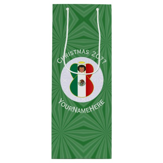 Mexicaanse engel kerst vlag gepersonaliseerd wijn cadeautas (Voorkant)