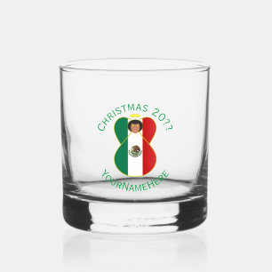Mexicaanse engel kerst vlag gepersonaliseerde teks whisky glas