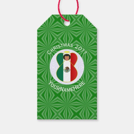 Mexicaanse engel kerstvlag gepersonaliseerd cadeaulabel (Voorkant)