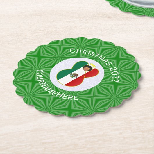 Mexicaanse engel kerstvlag gepersonaliseerd kartonnen onderzetters (Gekanteld)