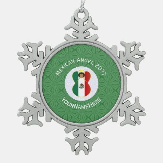 Mexicaanse engel kerstvlag gepersonaliseerd tin sneeuwvlok ornament (Voorkant)