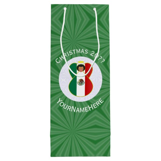 Mexicaanse engel kerstvlag gepersonaliseerd wijn cadeautas (Achterkant)