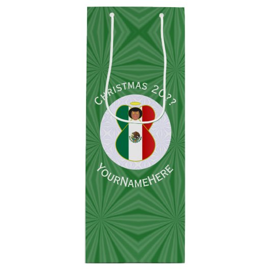 Mexicaanse engel kerstvlag gepersonaliseerd wijn cadeautas (Voorkant)