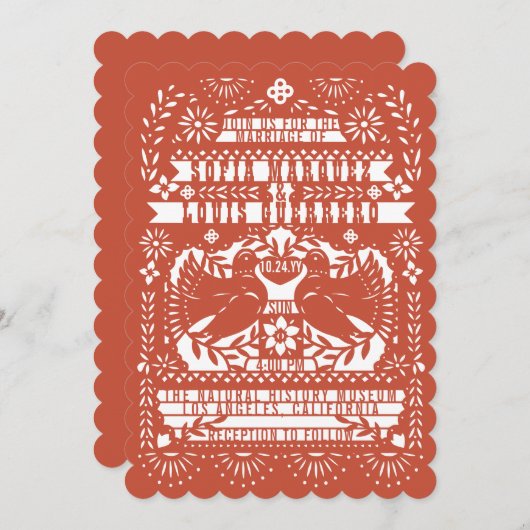 Mexicaanse Fantail Doves Papel Picado Bruiloft Cus Kaart (Voorkant / Achterkant)