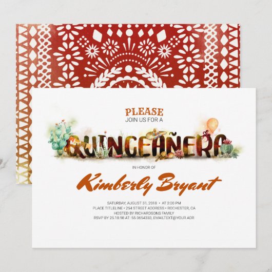 Mexicaanse Feest Fiesta - Quinceañera 15e verjaard Kaart (Voorkant / Achterkant)