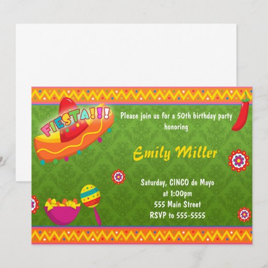 Mexicaanse feestdag in de uitnodiging voor volwass (Voorkant / Achterkant)