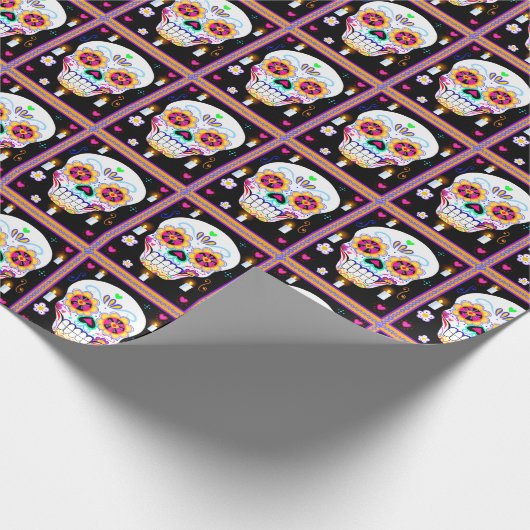 Mexicaanse feestdag van de dode suikerschedel cadeaupapier (Hoek)