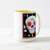 Mexicaanse feestdag van de dode suikerschedel tweekleurige koffiemok (Voorkant rechts)