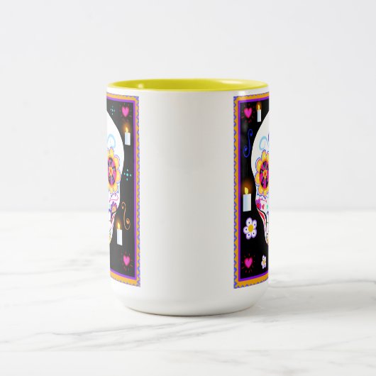 Mexicaanse feestdag van de dode suikerschedel tweekleurige koffiemok (Center)