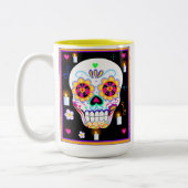 Mexicaanse feestdag van de dode suikerschedel tweekleurige koffiemok (Links)