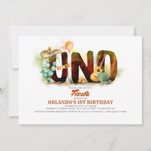 Mexicaanse Fiesta 1e verjaardag UNO Kaart (Voorkant)