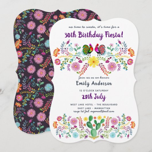 Mexicaanse FIESTA 30th Birthday Invitation Folk Ar Kaart (Voorkant / Achterkant)