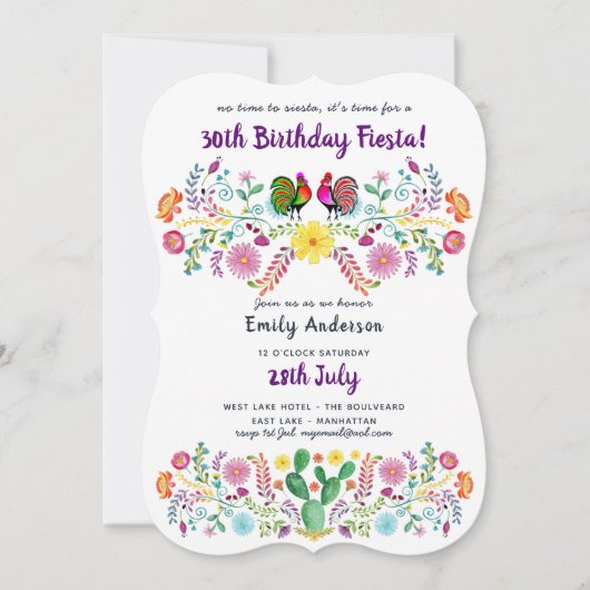 Mexicaanse FIESTA 30th Birthday Invitation Folk Ar Kaart (Voorkant)