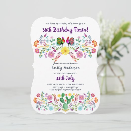 Mexicaanse FIESTA 30th Birthday Invitation Folk Ar Kaart (Staand voorkant)
