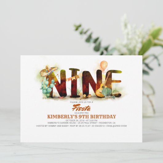 Mexicaanse Fiesta 9e verjaardagsfeestje Kaart (Staand voorkant)