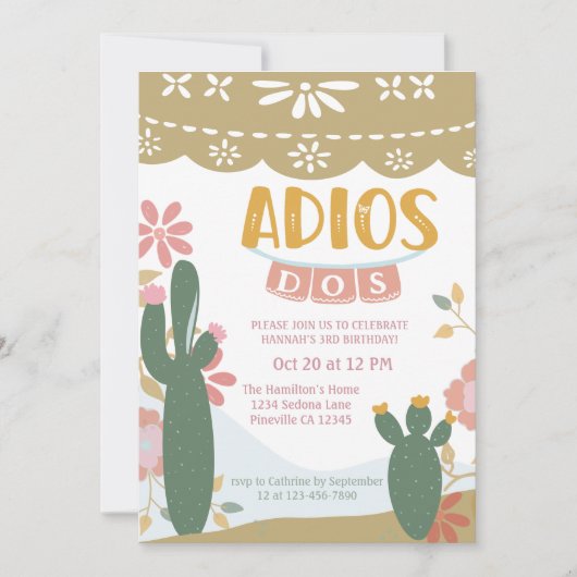 Mexicaanse Fiesta Adios Dos Derde Verjaardag Kaart (Voorkant)