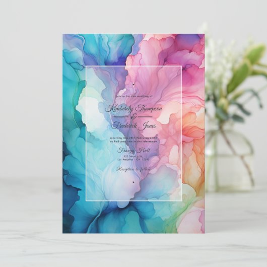 Mexicaanse Fiesta Alcohol Ink Bruiloft Kaart (Staand voorkant)