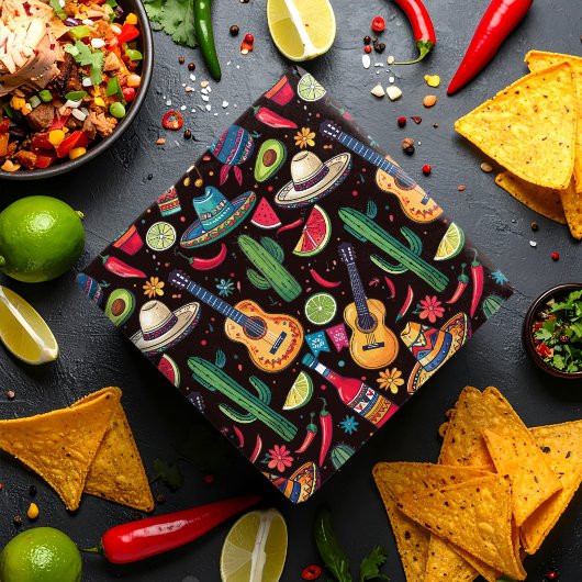 Mexicaanse Fiesta Any Occasion Patroon Zwart ID111 Cadeaupapier
