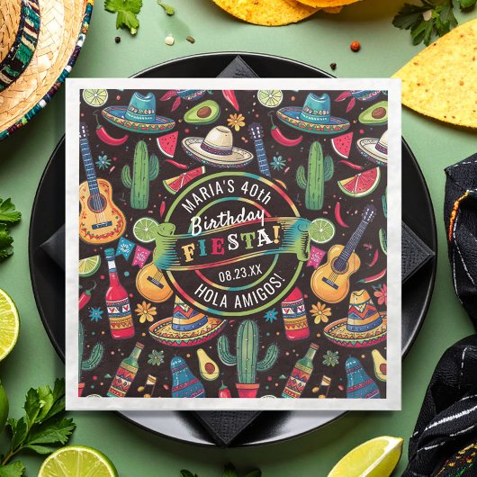 Mexicaanse Fiesta Any Occasion Patroon Zwart ID111 Servet