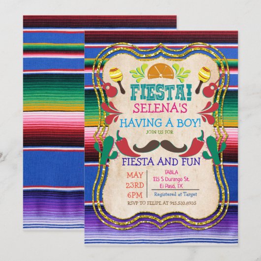Mexicaanse Fiesta Baby Shower Uitnodiging (Voorkant / Achterkant)