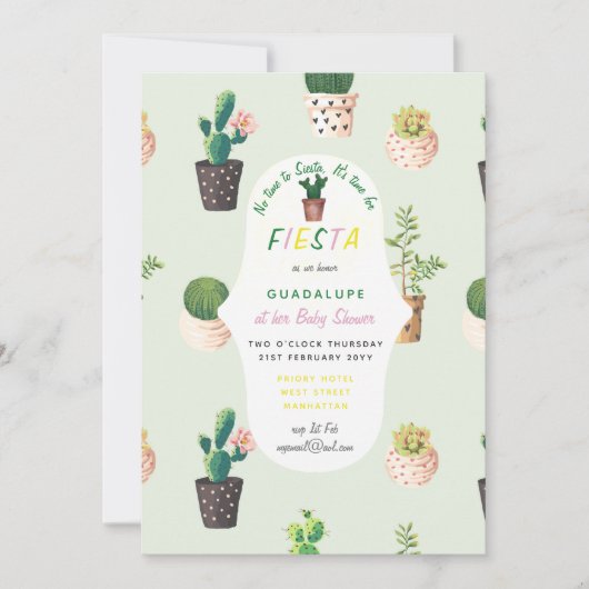 MEXICAANSE Fiesta BABY SHOWER Uitnodiging Cactusse (Voorkant)