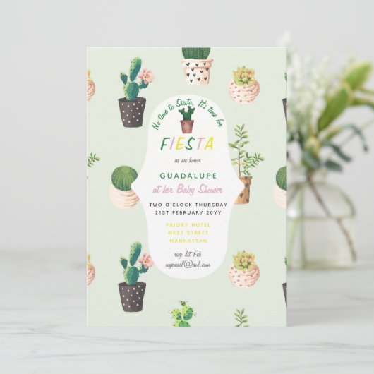 MEXICAANSE Fiesta BABY SHOWER Uitnodiging Cactusse (Staand voorkant)