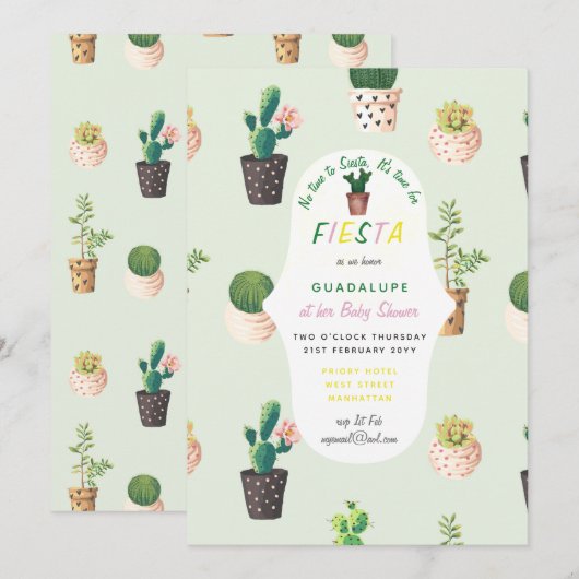 MEXICAANSE Fiesta BABY SHOWER Uitnodiging Cactusse (Voorkant / Achterkant)