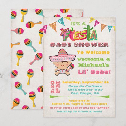 Mexicaanse Fiesta Baby Shower-uitnodigingen Kaart (Voorkant / Achterkant)