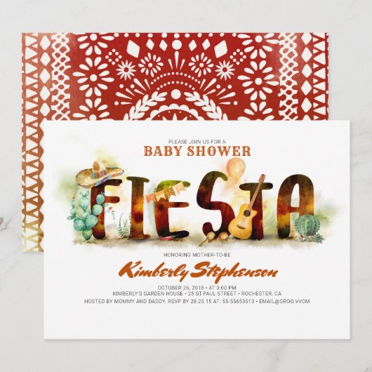 Mexicaanse Fiesta Baby Shower-uitnodigingen Kaart (Voorkant / Achterkant)