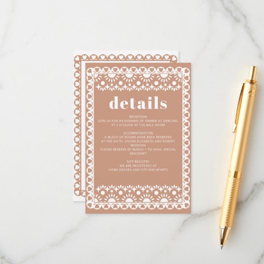 Mexicaanse Fiesta Barro Papel Picado Boho Wedding Informatiekaartje (Voorkant / Achterkant in situ)