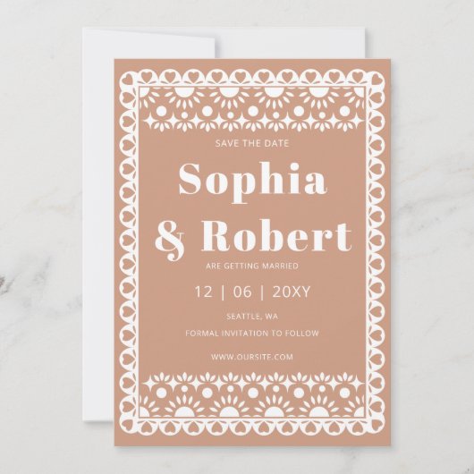Mexicaanse Fiesta Barro Papel Picado Boho Wedding Save The Date (Voorkant)