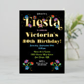 Mexicaanse Fiesta Birthday Party met borduurwerk F Folie Uitnodiging (Staand Voorkant)