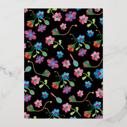 Mexicaanse Fiesta Birthday Party met borduurwerk F Folie Uitnodiging (Achterkant)