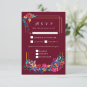 Mexicaanse Fiesta Bloem Bruiloft Bourgondië RSVP Informatiekaartje (Staand voorkant)