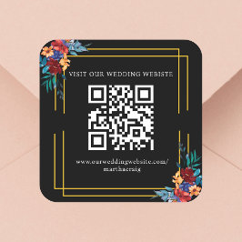 Mexicaanse Fiesta Bloem Bruiloft QR Code Zwart Vierkante Sticker
