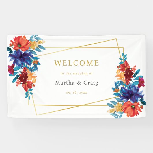 Mexicaanse Fiesta Bloem Bruiloft Verwelkoming Spandoek (Horizontaal)