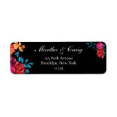 Mexicaanse Fiesta Bloem Bruiloft Zwart Retouradres Etiket (Voorkant)