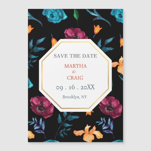 Mexicaanse Fiesta Bloem Bruiloft Zwart Save the Da Magnetische Uitnodiging (Voorkant)