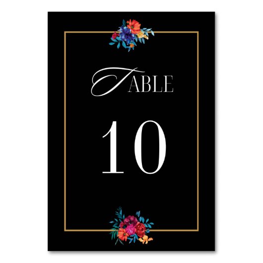 Mexicaanse Fiesta Bloem Bruiloft Zwarte Tafel Num Kaart (Voorkant)