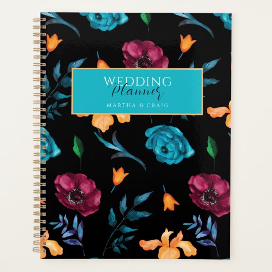 Mexicaanse Fiesta Bloem Zwart Bruiloft Planner (Voorkant)