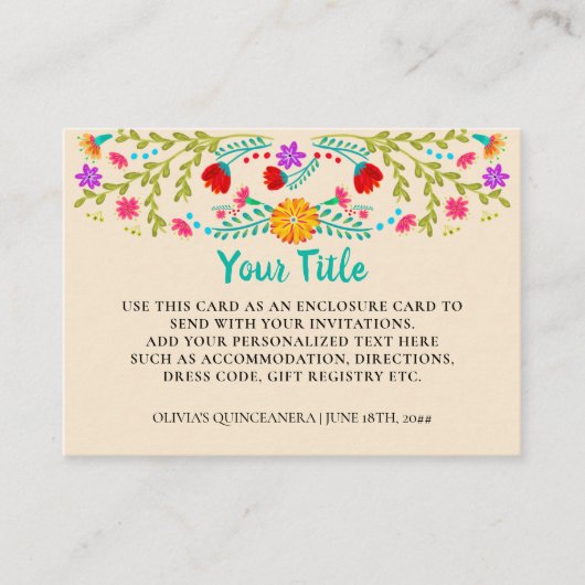 Mexicaanse Fiesta Bloemen Champagne Custom Informatiekaartje (Voorkant)