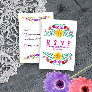 Mexicaanse Fiesta Bloemen Kleurrijke Quinceanera RSVP Kaartje