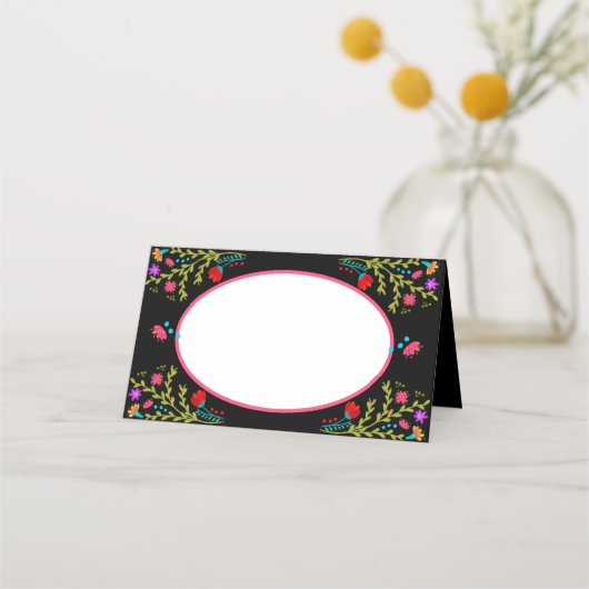 Mexicaanse Fiesta Bloemen met Naam Lijst Plaatskaartje (Voorkant)