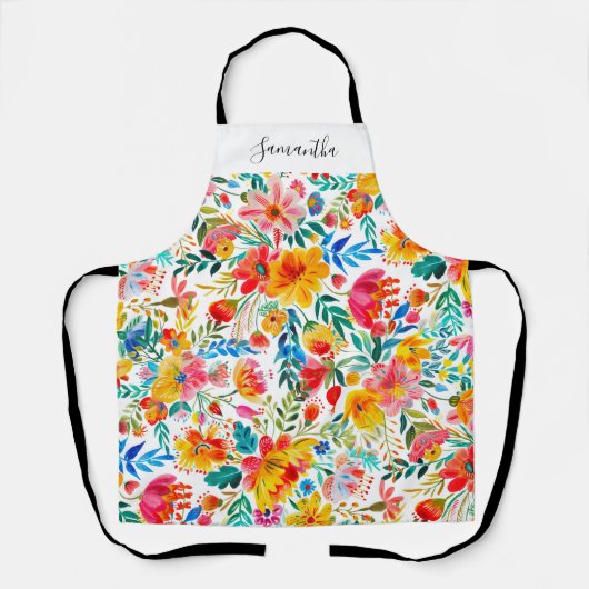 Mexicaanse Fiesta Bloemen Naam All-Over Print Scho Schort (Voorkant)