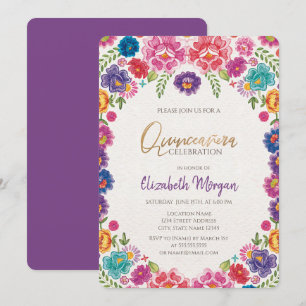 Mexicaanse Fiesta Bloemen Quinceañera Kaart