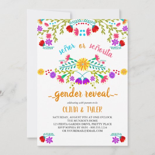 Mexicaanse Fiesta Bloemen Wit Kleurrijke Geslacht  Kaart (Voorkant)