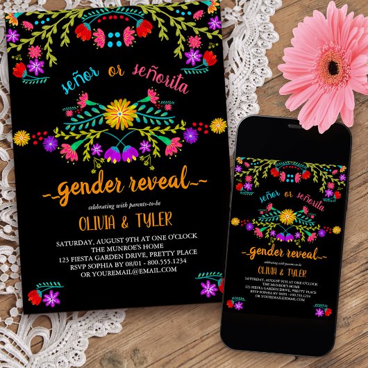 Mexicaanse Fiesta Bloemen Zwart Kleurrijke Geslach Kaart