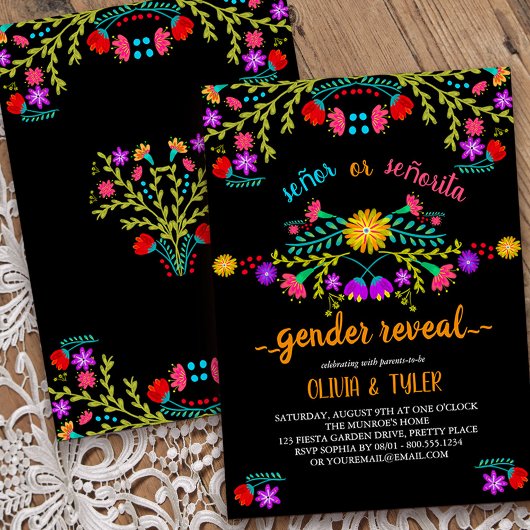 Mexicaanse Fiesta Bloemen Zwart Kleurrijke Geslach Kaart
