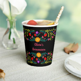 Mexicaanse Fiesta Bloemen Zwart Papier Cups Papieren Bekers